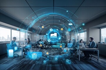 Obraz premium Contemporary Digital Environment Featuring Fluid Technology Connections and Broad Data Exploration