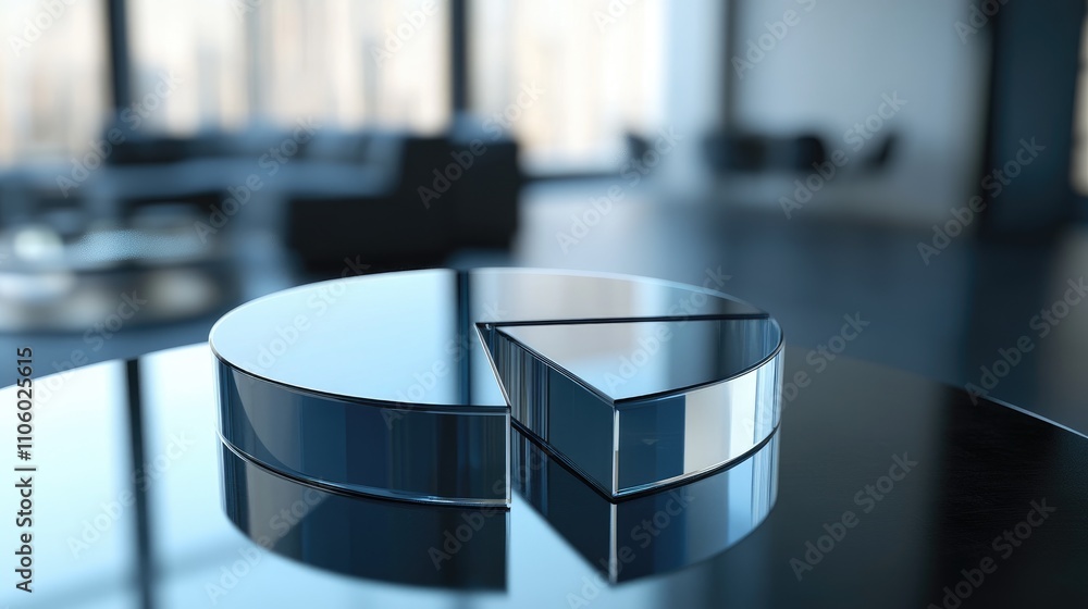 Aufkleber a sleek 3d pie chart with glass-like segments, reflecting light in a modern, minimalist setting, emp