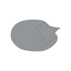 Curled-Up Sleeping Cat Minimalist Line Drawing