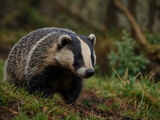 European badger in its natural habitat.