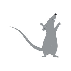 Minimalist Gray Rat Standing on Hind Legs Illustration