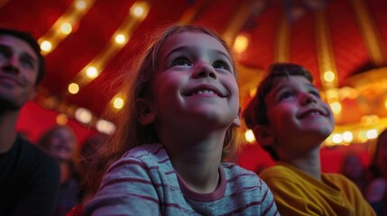 Obraz premium A family enjoying entertainment at a circus, amazed by the acrobats and performers