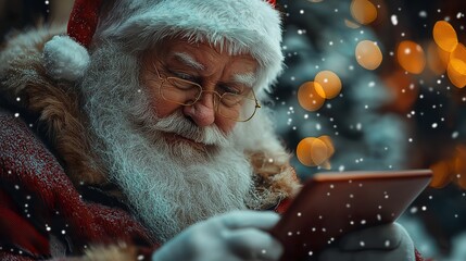 Santa Claud checking his light of naughty and nice people on a tablet - ai generated
