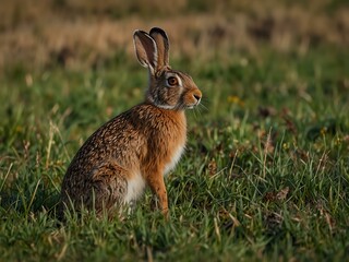 Fototapeta premium European hare in a grassy field.