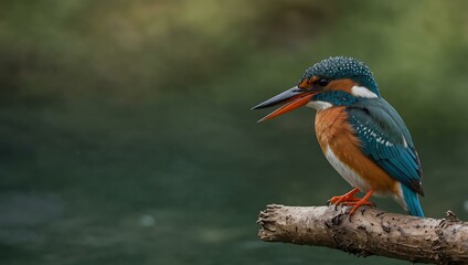 Fototapeta premium European kingfisher perched by the water.