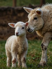 Ewe with her newborn lamb.