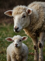 Fototapeta premium Ewe with her newborn lamb.