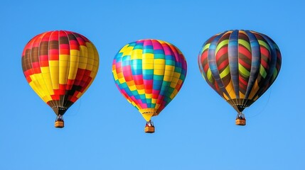 Obraz premium Vibrant Hot Air Balloons Soaring in a Clear Blue Sky Captivating View of Colorful Balloons Floating in Perfect Conditions Ideal for Adventure and Travel Imagery