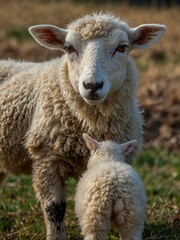 Fototapeta premium Ewe with her newborn lamb.