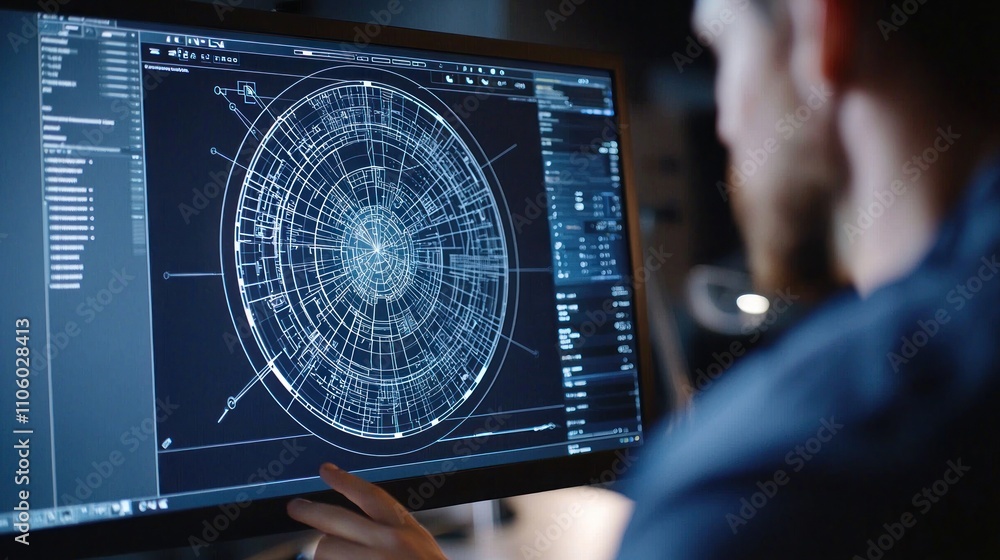 Poster a close-up of a computer screen as a designer enlarges a detailed graphic to fine-tune the design el