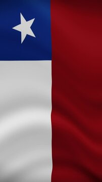 Chile Waving Flag in Vertical Orientation. Realistic Flag Animation. Seamless Loop Background.	
