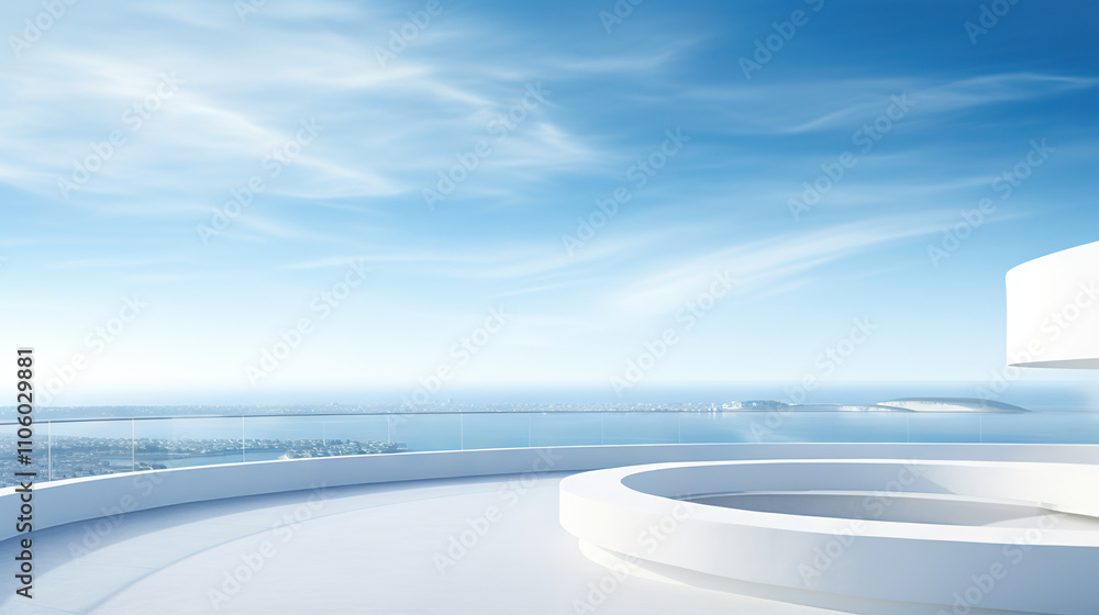 Aufkleber Abstract architecture scene with smooth curves. Abstract background with futuristic building in white and blue colors.