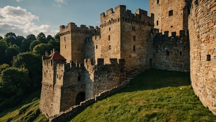 Exploring ancient castle walls and towers with historical architecture.