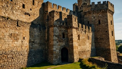 Exploring ancient castle walls and towers with historical architecture.