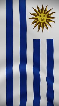 Uruguay Waving Flag in Vertical Orientation. Realistic Flag Animation. Seamless Loop Background.	