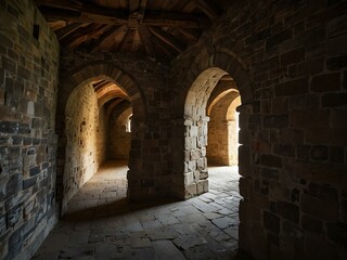 Obraz premium Exploring the inner walls of a historical castle, showcasing its architecture.