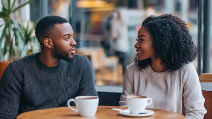 A couple engaging in deep conversation over coffee, sharing ideas and perspectives