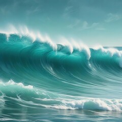 Fototapeta premium Dreamy watercolor ocean wave in teal and turquoise hues, teal, wave, painting