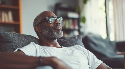 A candid portrait of a man enjoying leisure time at home, highlighting everyday life and relaxation