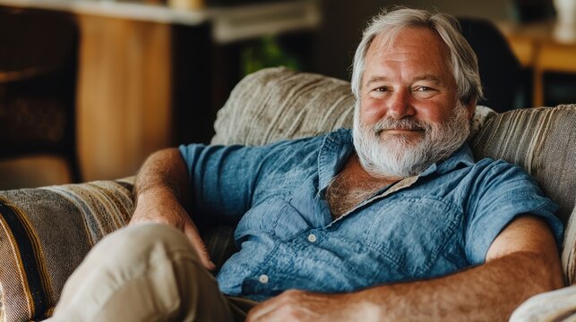 A candid portrait of a man enjoying leisure time at home, highlighting everyday life and relaxation