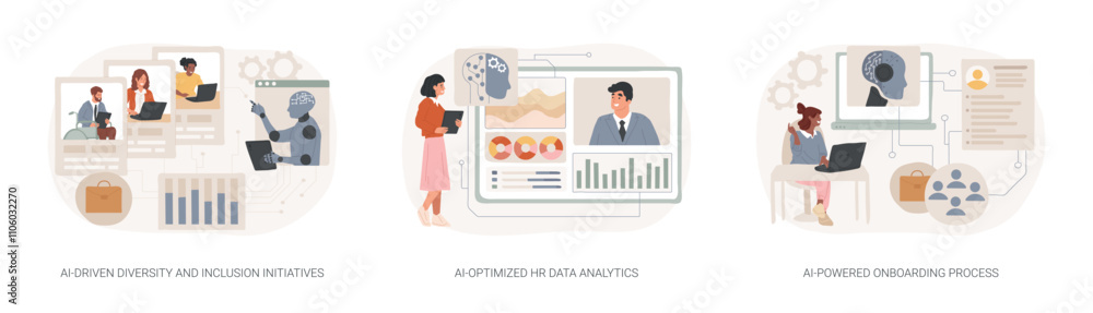 Poster ai use in human resources abstract concept vector illustrations.
