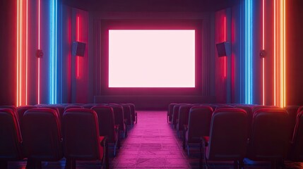 Fototapeta premium Interior of a cinema featuring empty seats and a plain screen 3D illustration