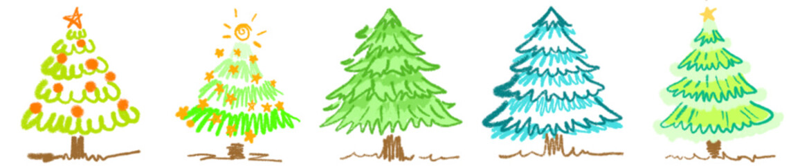 Christmas tree watercolor isolated on white background, Set of greenery Christmas pine tree watercolor vector illustration