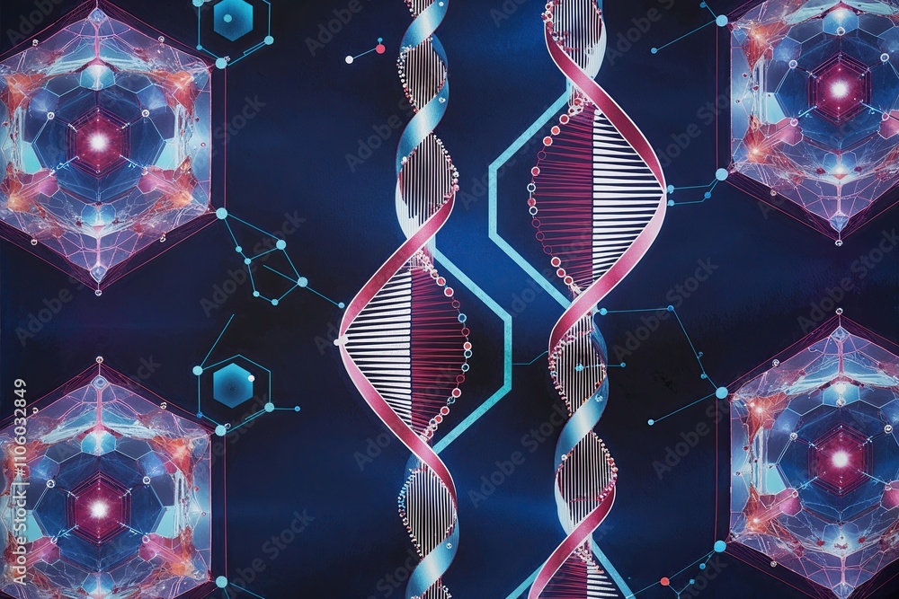 Aufkleber advanced medical textile design with molecular dna encryption and geometric hexagonal patterns
