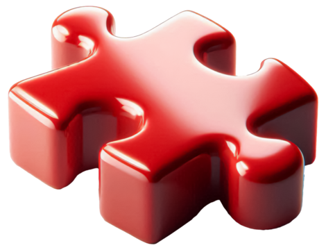 Red Glossy Jigsaw Piece Cutout Isolated Puzzle Shape Game
