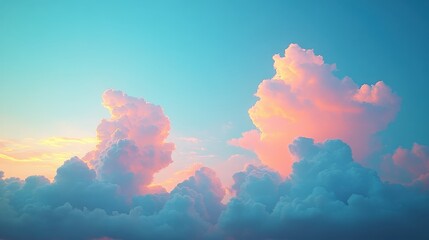A serene sky filled with fluffy clouds illuminated by soft pastel colors at sunset.