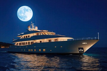 Fototapeta premium Moonlit Yacht Luxury Experience Spacious Artistic Representation of Wealthy Lifestyle