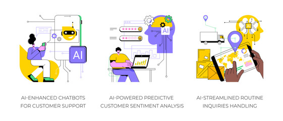 AI in Customer Support abstract concept vector illustrations.