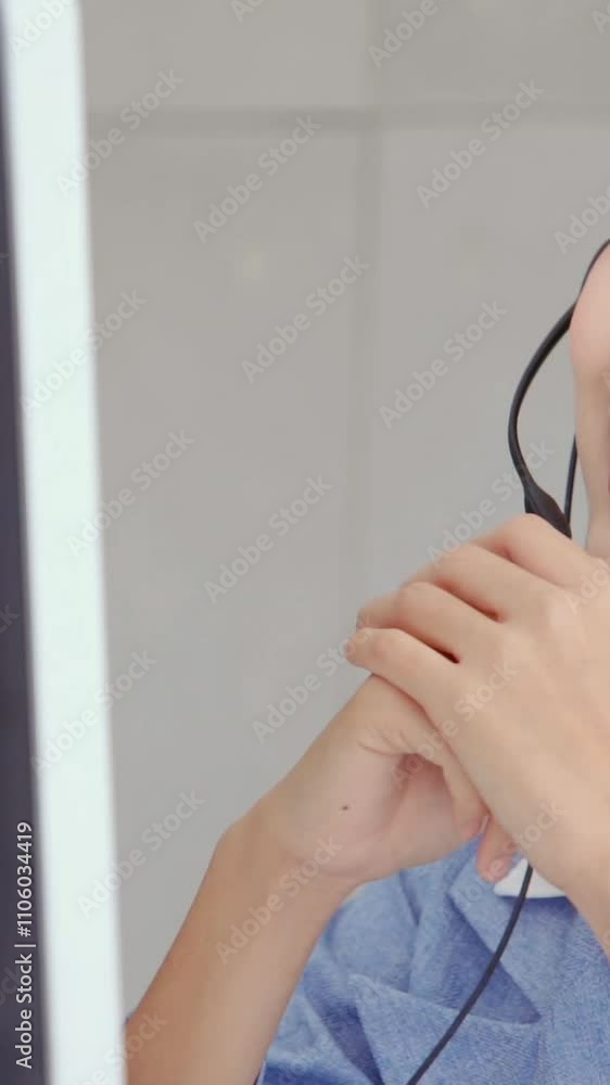 Aufkleber customer support agent or call center with headset works on desktop computer while supporting the cu