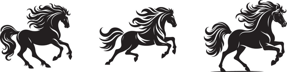 silhouette of running horses