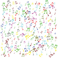 colored music note symbols randomly scattered ideal as a concept of music