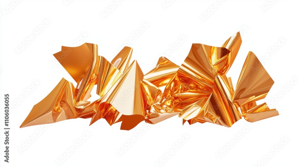 Poster a vibrant, abstract composition of crumpled orange foil, showcasing dynamic shapes and reflective su