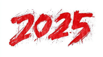 Written text "2025" in an artistic brushstroke-style font with bold red ink on a clean white background.