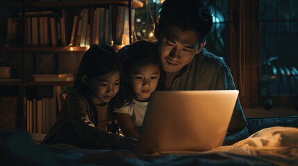 Father Teaches Daughter to Use Laptop to Learn About Technology,