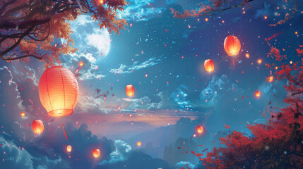 Festivals of releasing various floating lanterns into the sky,