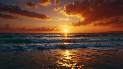Obraz premium Fantastic sunset over the sea with vibrant colors.