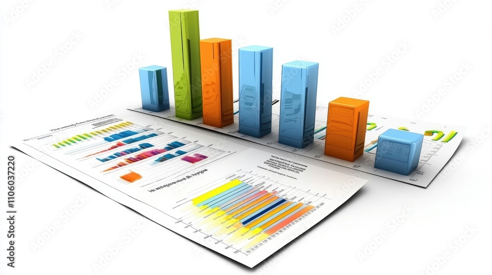 Poster a visually appealing infographic featuring bar charts representing different sectors of a business, 