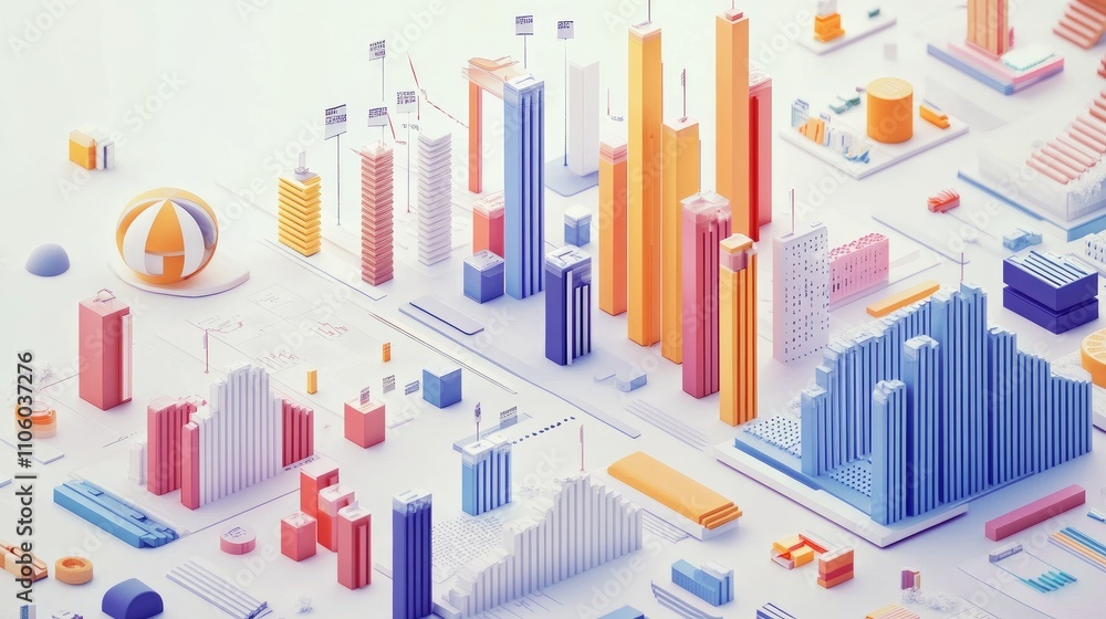 Poster a visually appealing infographic featuring bar charts representing different sectors of a business, 
