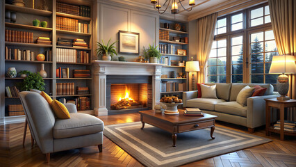 Fototapeta premium modern living room with fireplace design