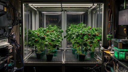 Fototapeta premium Indoor Hydroponic Strawberry Farming Setup