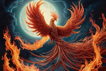 Surreal Phoenix Illustration Blending Flames in Mythical Fantasy Art