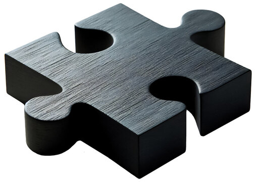 Black Wooden Wood Jigsaw Piece Cutout Isolated Puzzle Shape Game