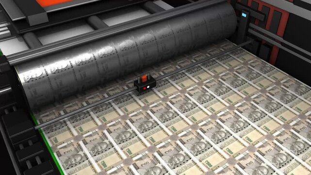 five hundred indian rupee bank note money printing. 4k looping animation footage