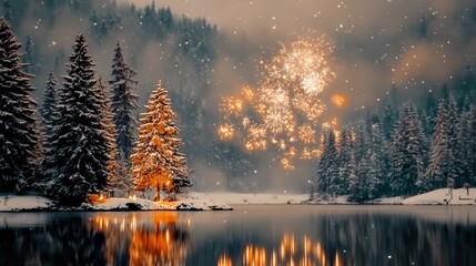 Fireworks Over Snowy River at Dusk  
