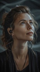 Captivating and Cinematic Portrait of a Pensive Elegant Woman with a Mysterious Introspective Gaze in a Dramatic Studio Setting  The image evokes a sense of emotion atmosphere and flair