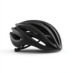 Fototapeta premium A bicycle helmet with a sleek aerodynamic design, adjustable straps, and vents, positioned on a white background to show the protective features, Photorealistic